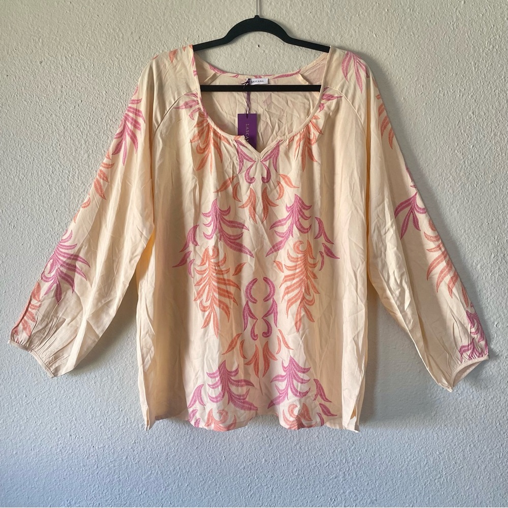 Lascana Relaxed Boho Print Blouse Women’s 12 Viscose Long Sleeve Beach Summer - Picture 3 of 14